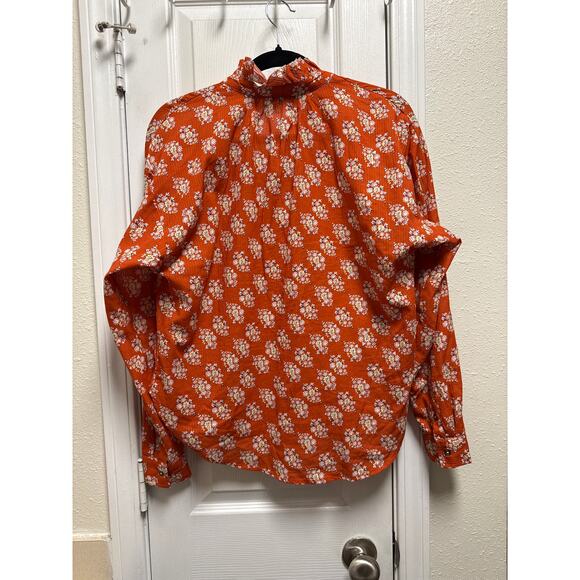 Anthropologie Pilcro Tavi Button Down Floral Orange Bohemian Blouse Size Small - Picture 3 of 7